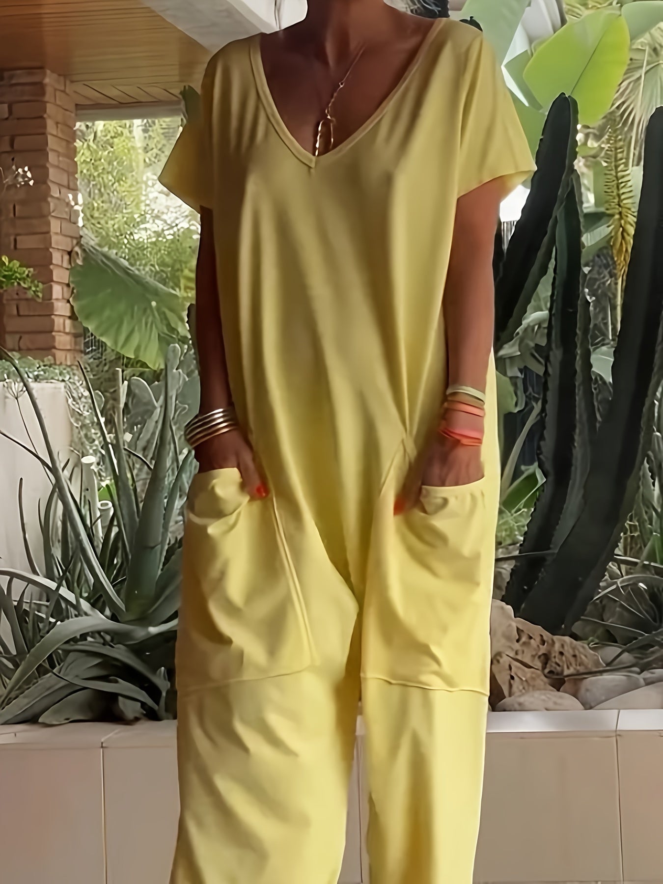 Casual Baggy Romper – Soft Solid Color with Pockets