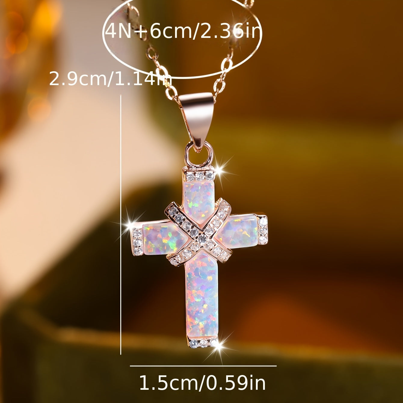 Luxury S925 Silver Opal Cross Necklace