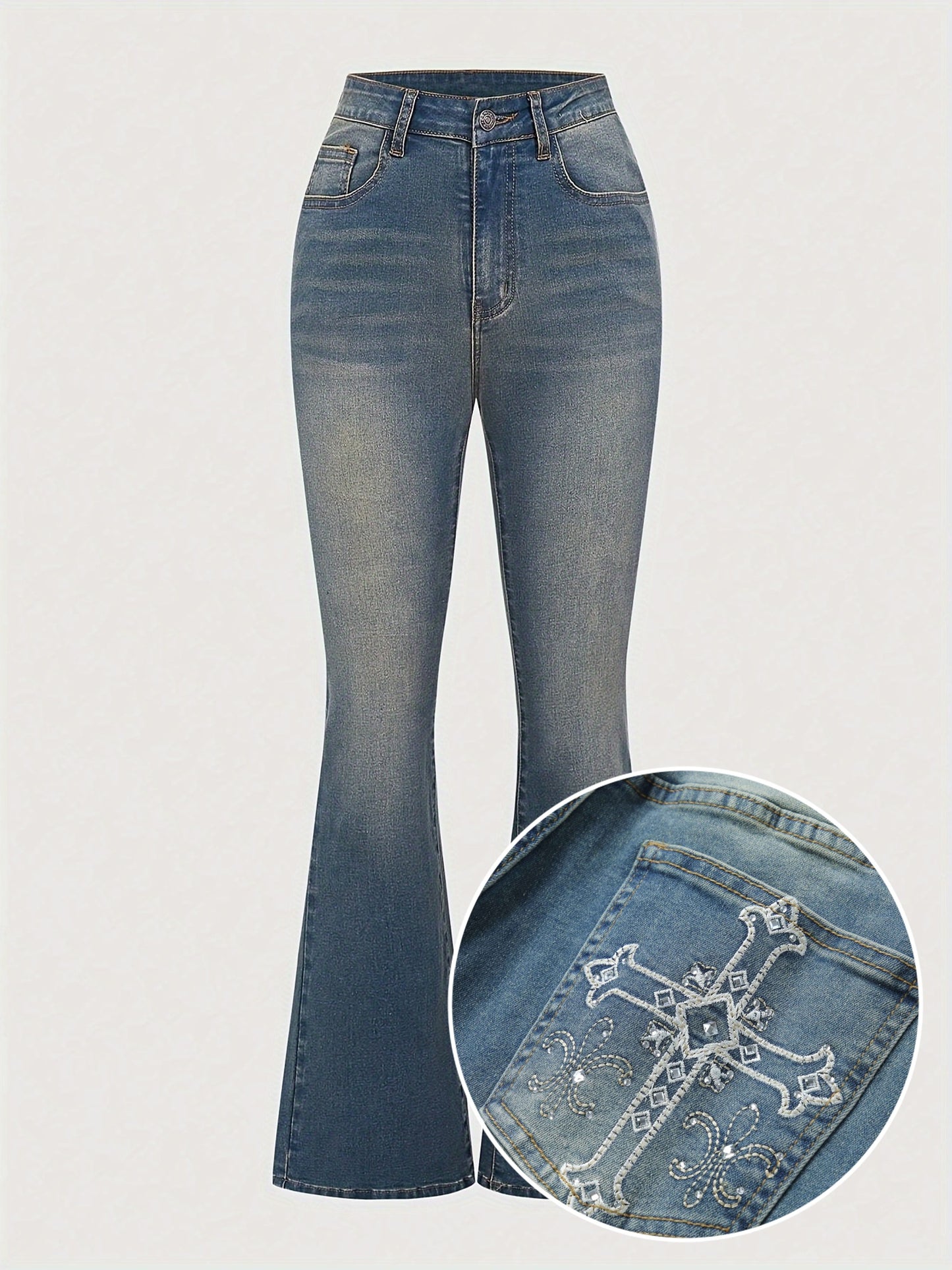 Women's Rhinestone Embroidered Slim Fit Jeans – Trendy & Stylish