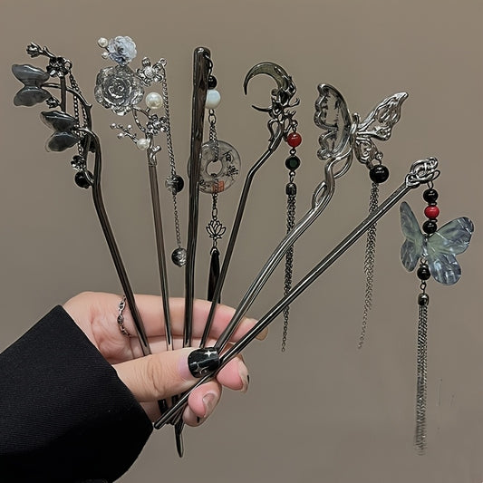 Butterfly Moon Rose Tassel Hairpin Set